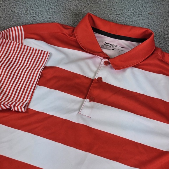 Nike Other - Nike Golf Dri-FIT Polo Shirt Large Red White Stripe Breathe Bold Standard Fit